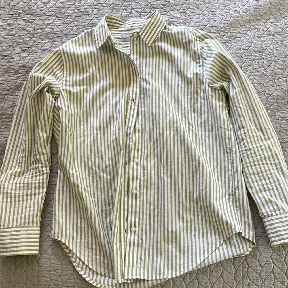 Everlane The Silky Cotton Relaxed Shirt in Pear/White Stripe